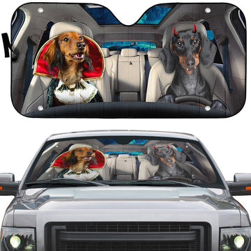 Gearhumans 3D Halloween Dachshund Dogs Vampire Custom Car Auto Sunshade