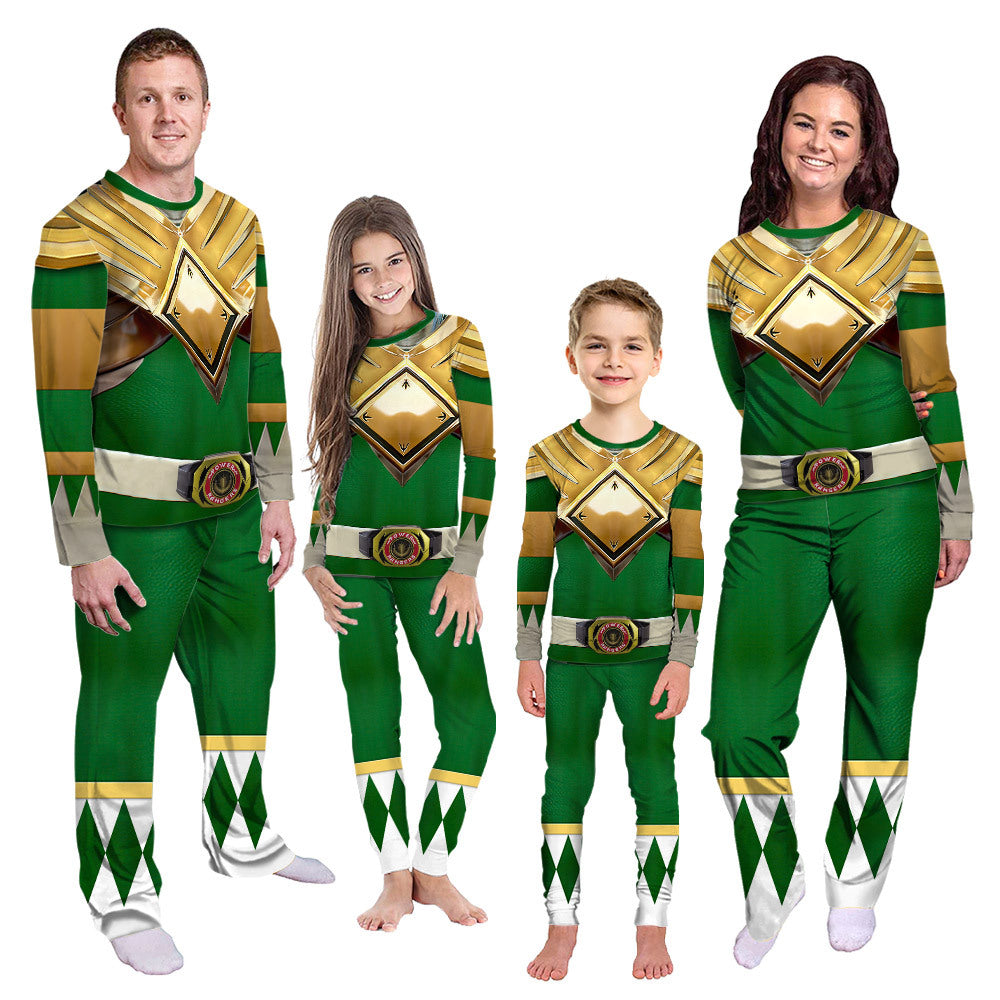 Gearhumans 3D Mighty Morphins Power Ranger Green Custom Family Pajamas
