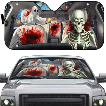Gearhumans 3D Halloween Skeleton Blood Custom Car Auto Sunshade