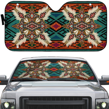 Gearhumans 3D Red Style Native American Car Auto Sunshade