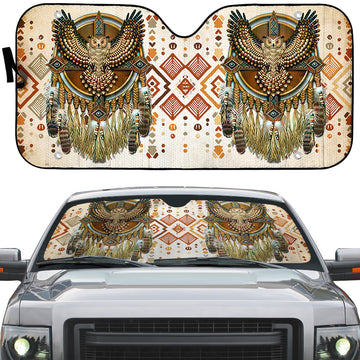 Gearhumans 3D Gold Owl Native American Car Auto Sunshade