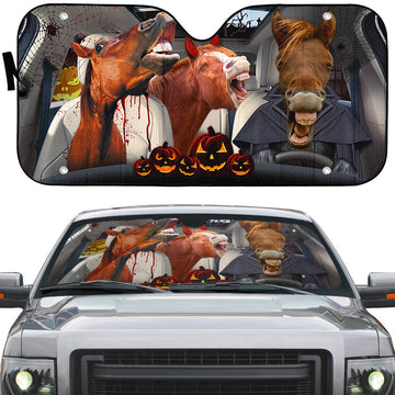Gearhumans 3D Halloween Horses Family Custom Car Auto Sunshade
