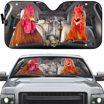 Gearhumans 3D Halloween Chicken Rooster Custom Car Auto Sunshade