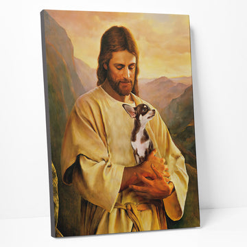 Gearhumans 3D Jesus Holding Chihuahua Dog Custom Canvas