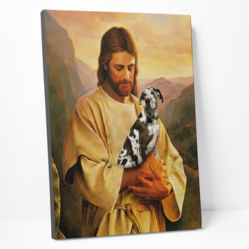 Gearhumans 3D Jesus Holding Great Dane Dog Custom Canvas