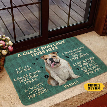 Gearhumans 3D A Crazy Dog Lady Lives Here Bulldog Custom Name Doormat