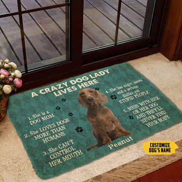 Gearhumans 3D A Crazy Dog Lady Lives Here Brown Dachshund Custom Name Doormat