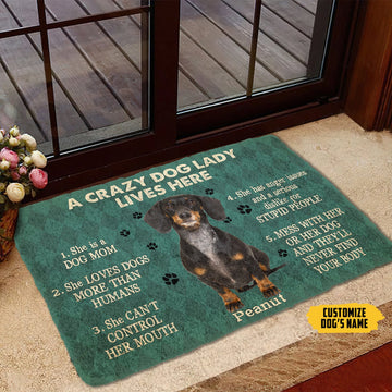 Gearhumans 3D A Crazy Dog Lady Lives Here Black Dachshund Custom Name Doormat