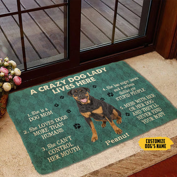 Gearhumans 3D A Crazy Dog Lady Lives Here Rottweiler Custom Name Doormat