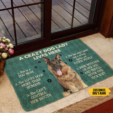 Gearhumans 3D A Crazy Dog Lady Lives Here German Shepherd Custom Name Doormat