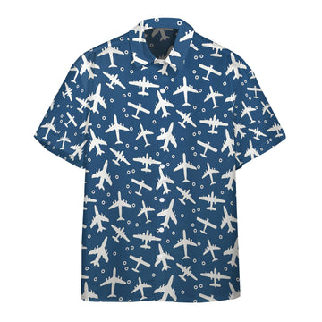 Gearhumans 3D Blue And White Aeroplanes Custom Hawaii Shirt