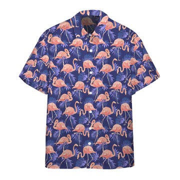 Gearhumans 3D Flamingo Bird and Tropical Flowers Custom Hawaii Shirt