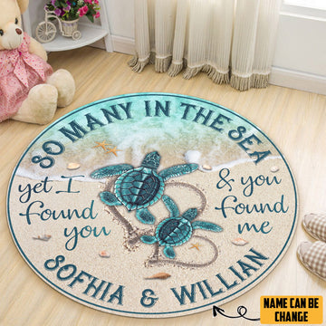 Gearhumans 3D So Many In The Sea Turtle Custom Name Round Rug