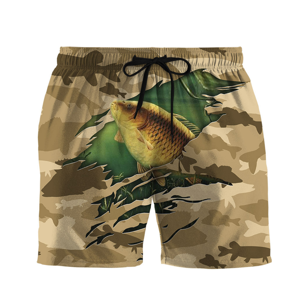 Gearhumans 3D Fishing American Flag Camo Pattern Custom Hawaii Short