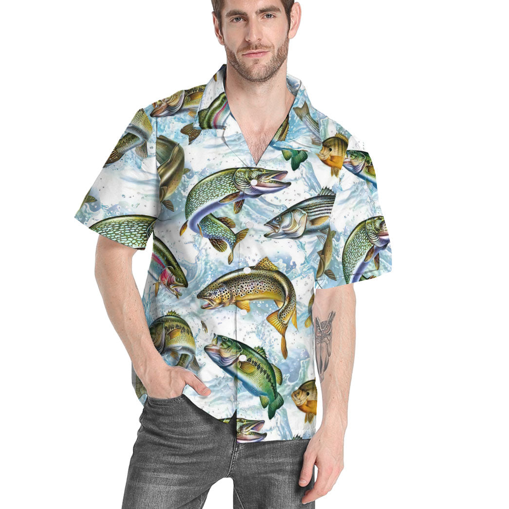 Gearhumans 3D Fresh Water Fishing Fish Custom Hawaii Shirt, HAWAI Shirt / 4XL Short Sleeve Short, Hawaiian Shirts for Men