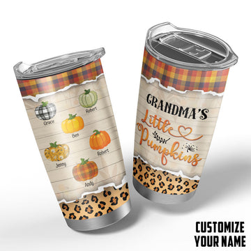 Gearhumans 3D Grandparents Day Grandmas Little Pumpkins Custom Name Design Vacuum Insulated Tumbler