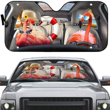Gearhumans 3D Holiday Summer Flamingo Couple Custom Car Auto Sunshade