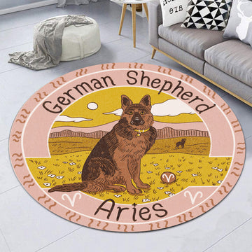 Gearhumans 3D German Shepherd Dog Aries Zodiac Sign Custom Round Rug