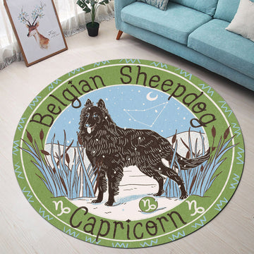 Gearhumans 3D Belgian Sheepdog Capricorn Zodiac Sign Custom Round Rug