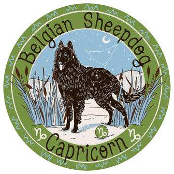 Gearhumans 3D Belgian Sheepdog Capricorn Zodiac Sign Custom Round Rug