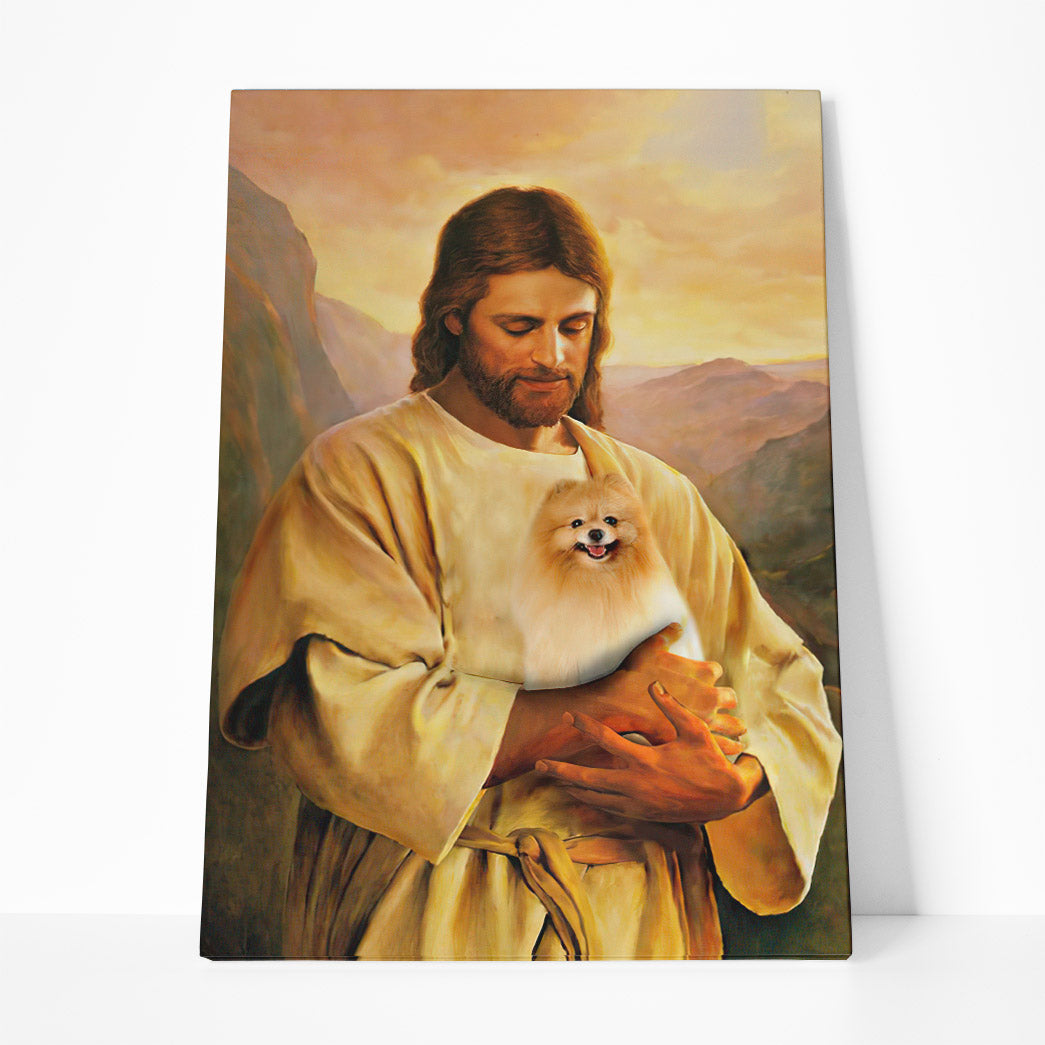 Gearhumans 3D Jesus Holding Pomeranian Dog Custom Canvas