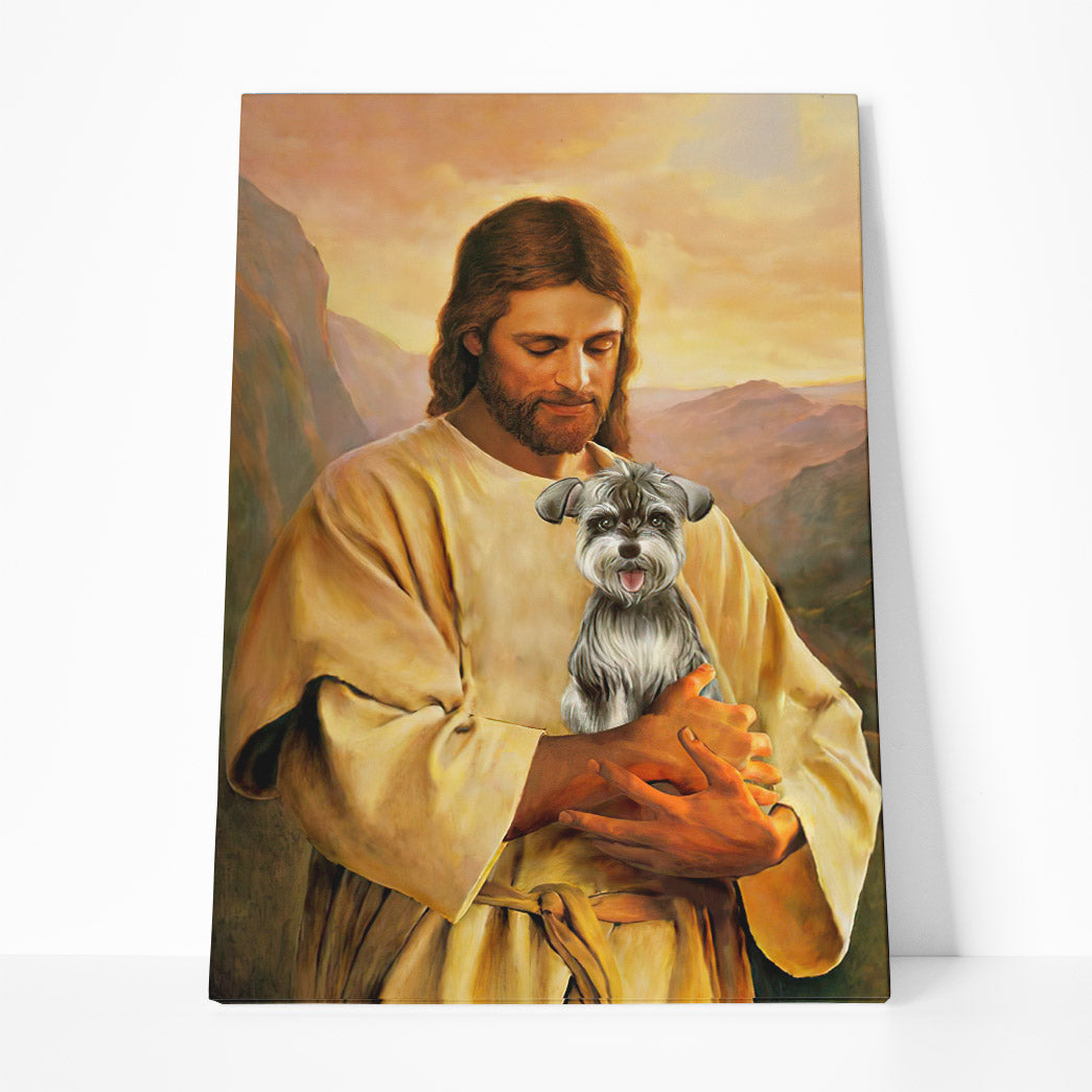 Gearhumans 3D Jesus Holding Schnauze Dog Custom Canvas