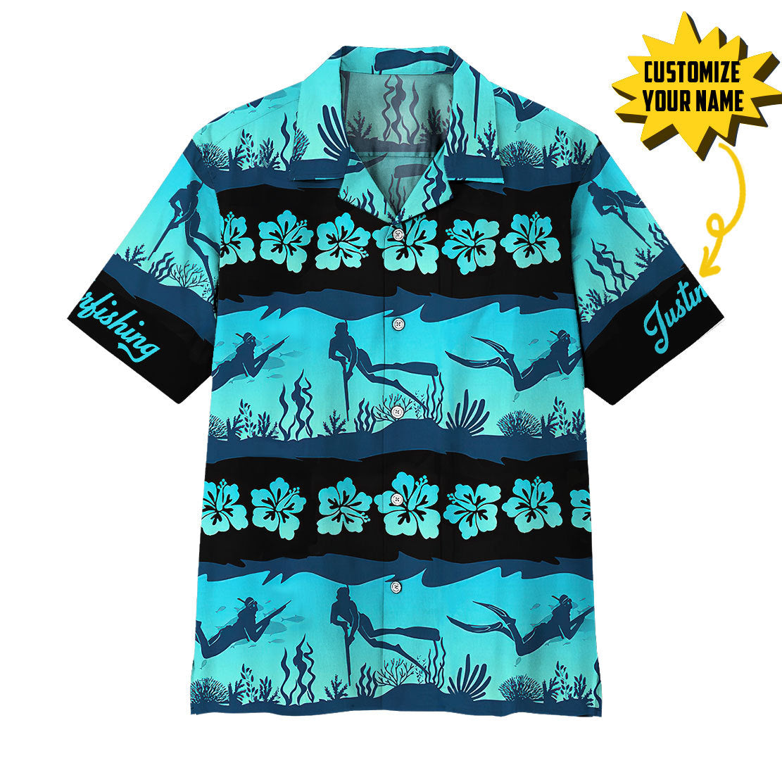 Gearhumans 3D Spearfishing Custom Name Hawaii Shirt