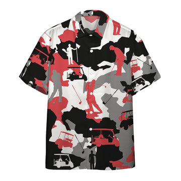 Gearhumans 3D Red And White Camouflage Golf Custom Hawaii Shirt