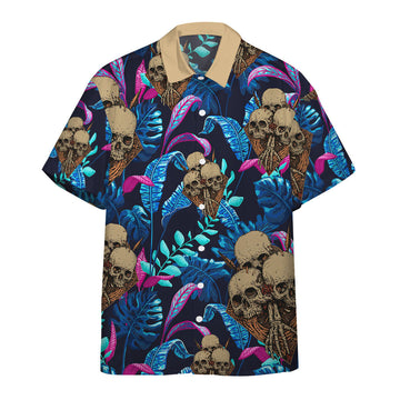 Gearhumans 3D Skull Tropical Palm Leaves Custom Hawaii Shirt