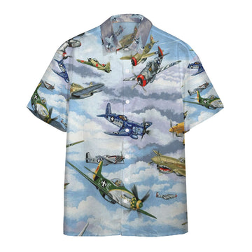 Gearhumans 3D Planes Warbirds WW2 Fighters Planes Custom Hawaii Shirt