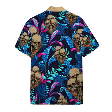 Gearhumans 3D Skull Tropical Palm Leaves Custom Hawaii Shirt