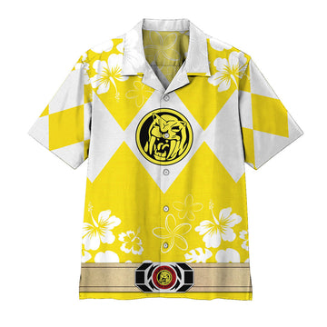 Gearhumans 3D Mighty Morphin Power Ranger Yellow Hawaii Shirt