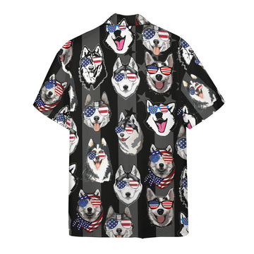 Gearhumans 3D Husky American Flag Hawaii Shirt