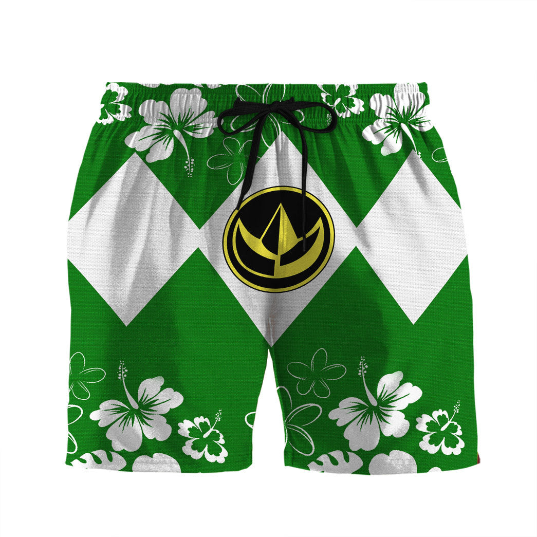 Gearhumans 3D Mighty Morphin Power Ranger Green Beach Short