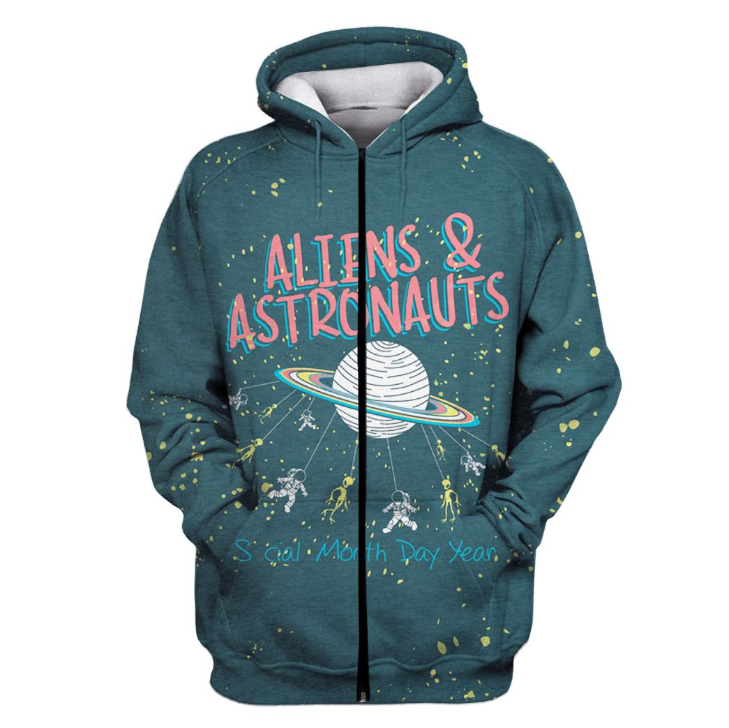 Aliens And Astronauts OuterSpace Custom T-shirt - Hoodies Apparel HD-GH110388 3D Custom Fleece Hoodies Zip Hoodie S 