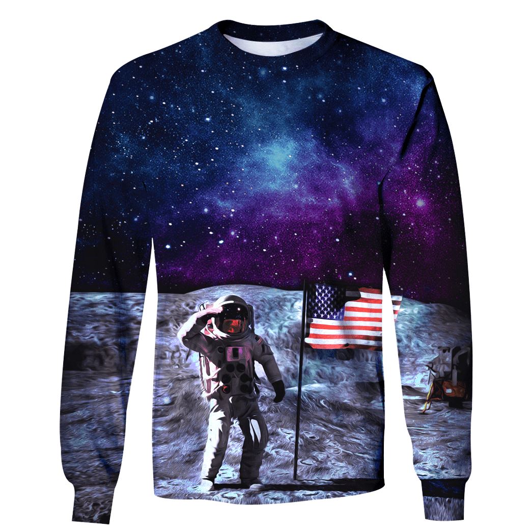 American Astronaut OuterSpace Custom T-shirt - Hoodies Apparel HD-GH110394 3D Custom Fleece Hoodies Long Sleeve S 