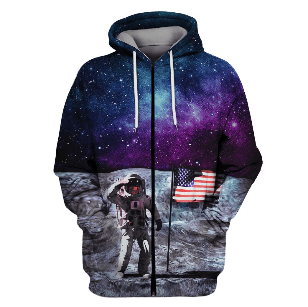 American Astronaut OuterSpace Custom T-shirt - Hoodies Apparel HD-GH110394 3D Custom Fleece Hoodies Zip Hoodie S 