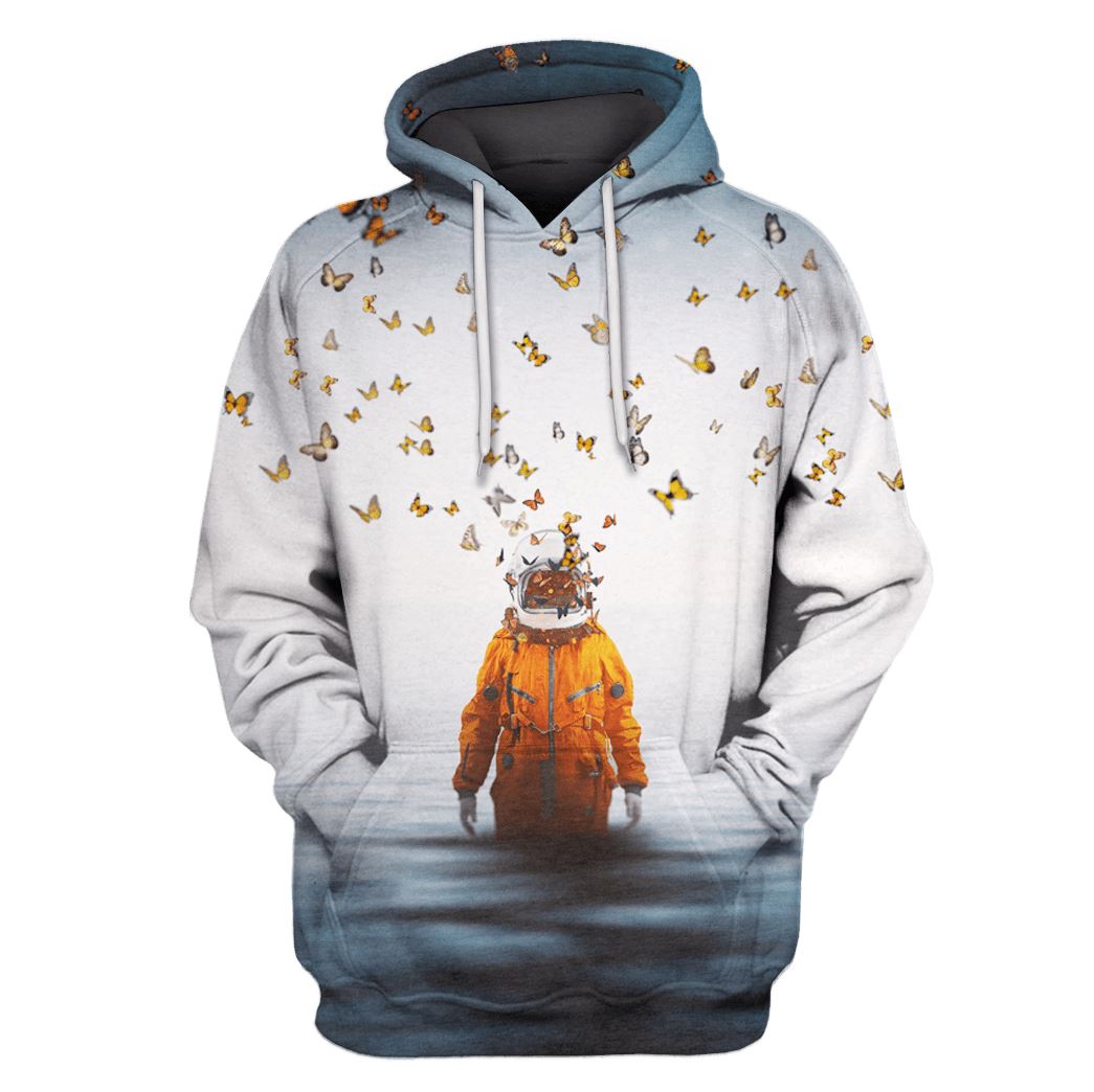 Astronaut and Butterflies Underwater Custom T-shirt - Hoodies Apparel GH110417 3D Custom Fleece Hoodies Hoodie S 