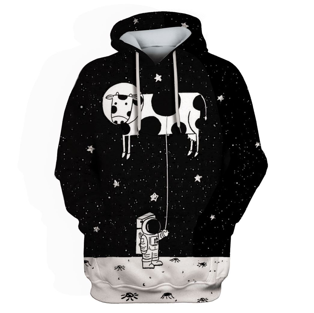 Astronaut And Cow Kite In Galaxy Custom T-shirt - Hoodies Apparel HD-GH110475 3D Custom Fleece Hoodies Hoodie S 