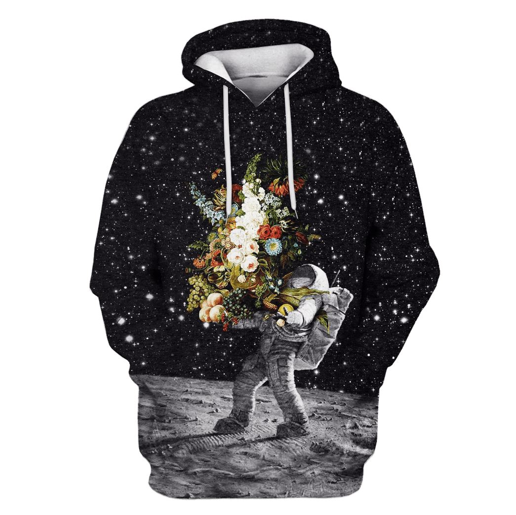 Astronaut Bringing Flowers To The Moon Custom T-shirt - Hoodies Apparel GH110281 3D Custom Fleece Hoodies Hoodie S 