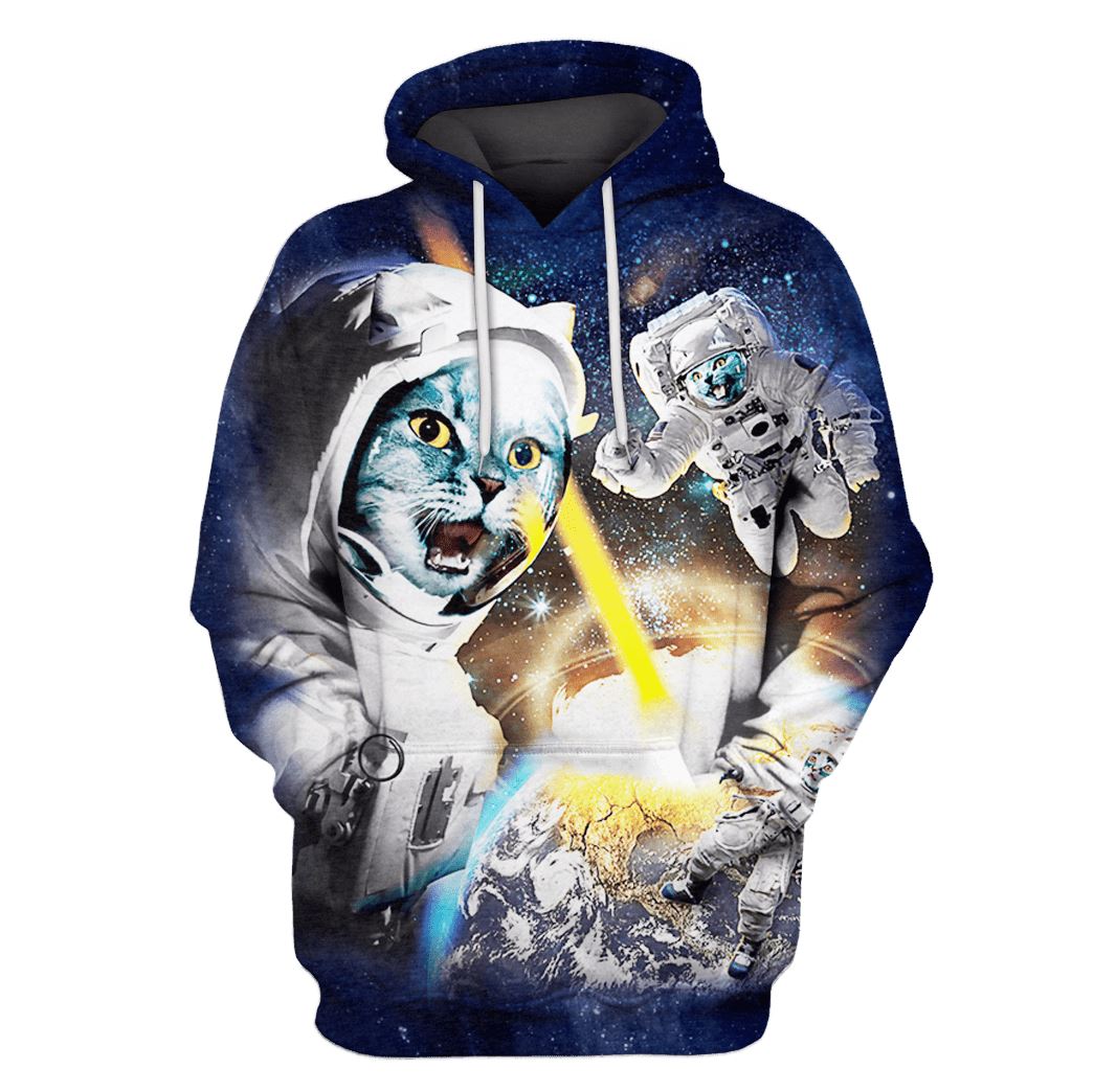 Astronaut Cat Fight OuterSpace Custom T-shirt - Hoodies Apparel HD-GH110405 3D Custom Fleece Hoodies Hoodie S 
