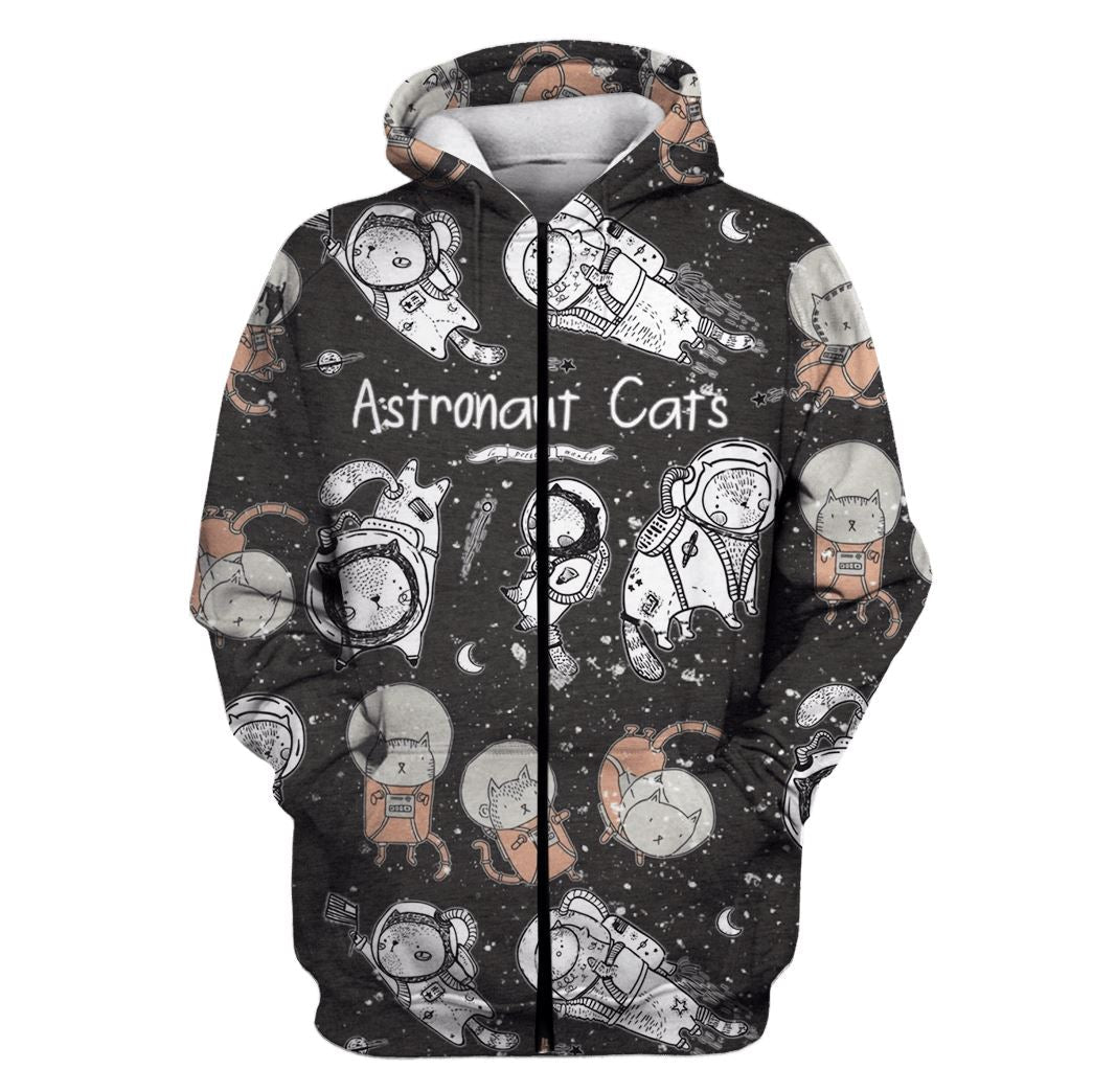 Astronaut Cat OuterSpace Custom T-shirt - Hoodies Apparel GH110403 3D Custom Fleece Hoodies Zip Hoodie S 