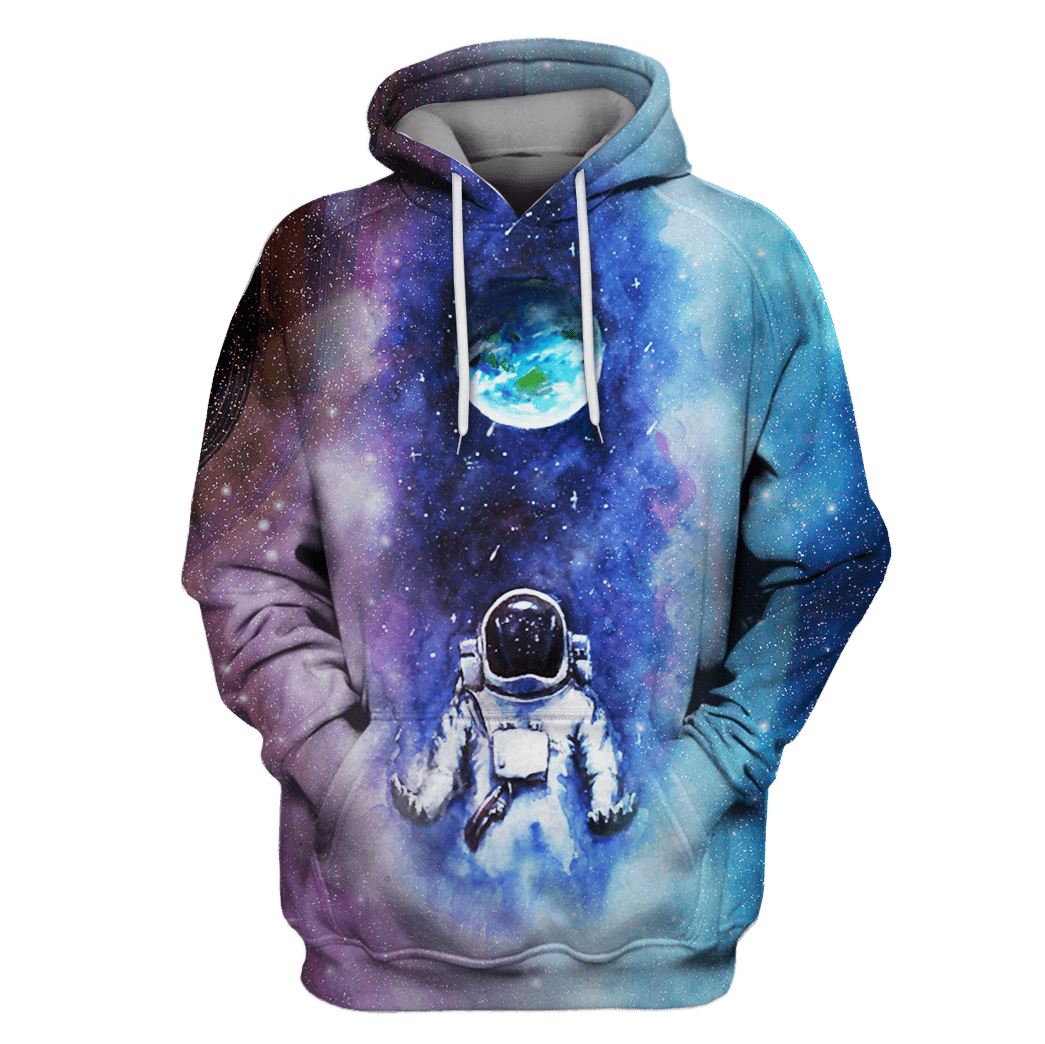 Astronaut Facing The Earth OuterSpace Custom T-shirt - Hoodies Apparel GH110345 3D Custom Fleece Hoodies Hoodie S 