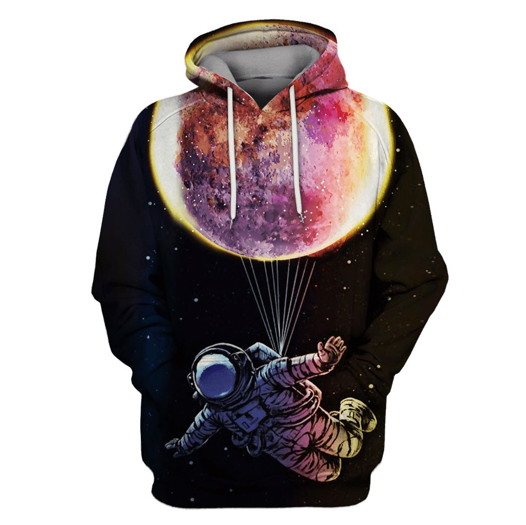 Astronaut Flying Up By Planet Balloon Outerspace Custom T-shirt - Hoodies Apparel GH110354 3D Custom Fleece Hoodies Hoodie S 