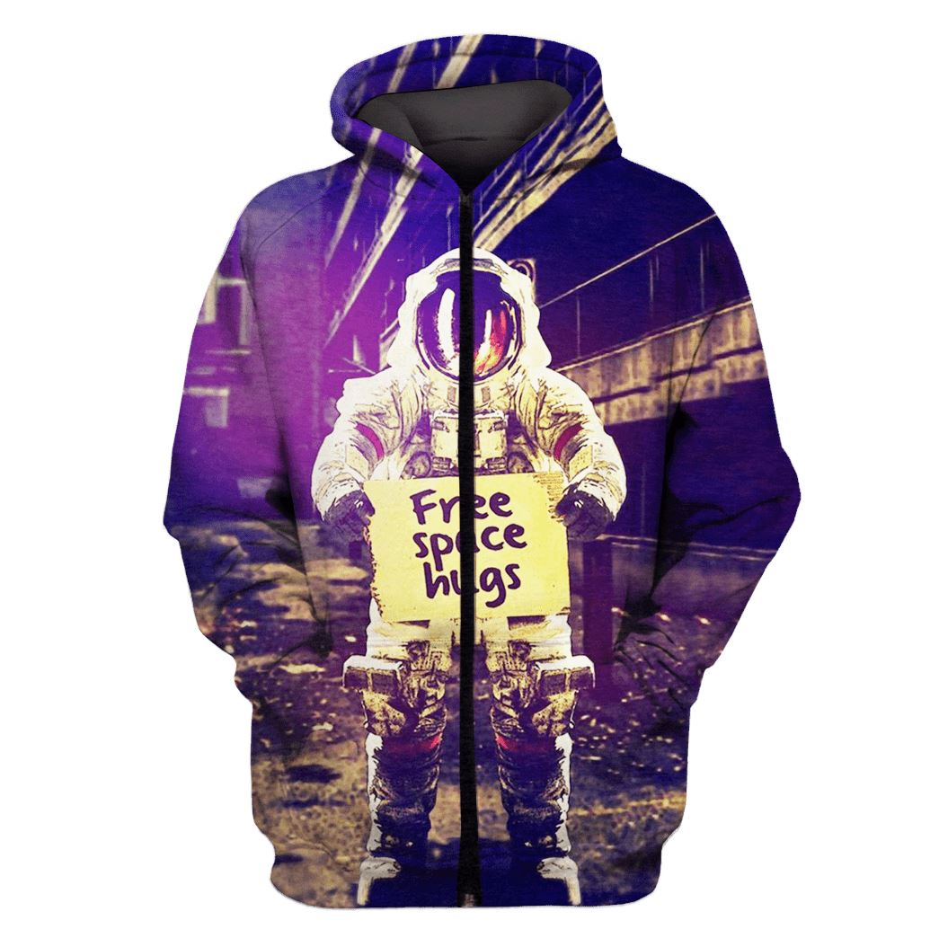 Astronaut Free Space Huge Custom T-shirt - Hoodies Apparel GH110355 3D Custom Fleece Hoodies Zip Hoodie S 