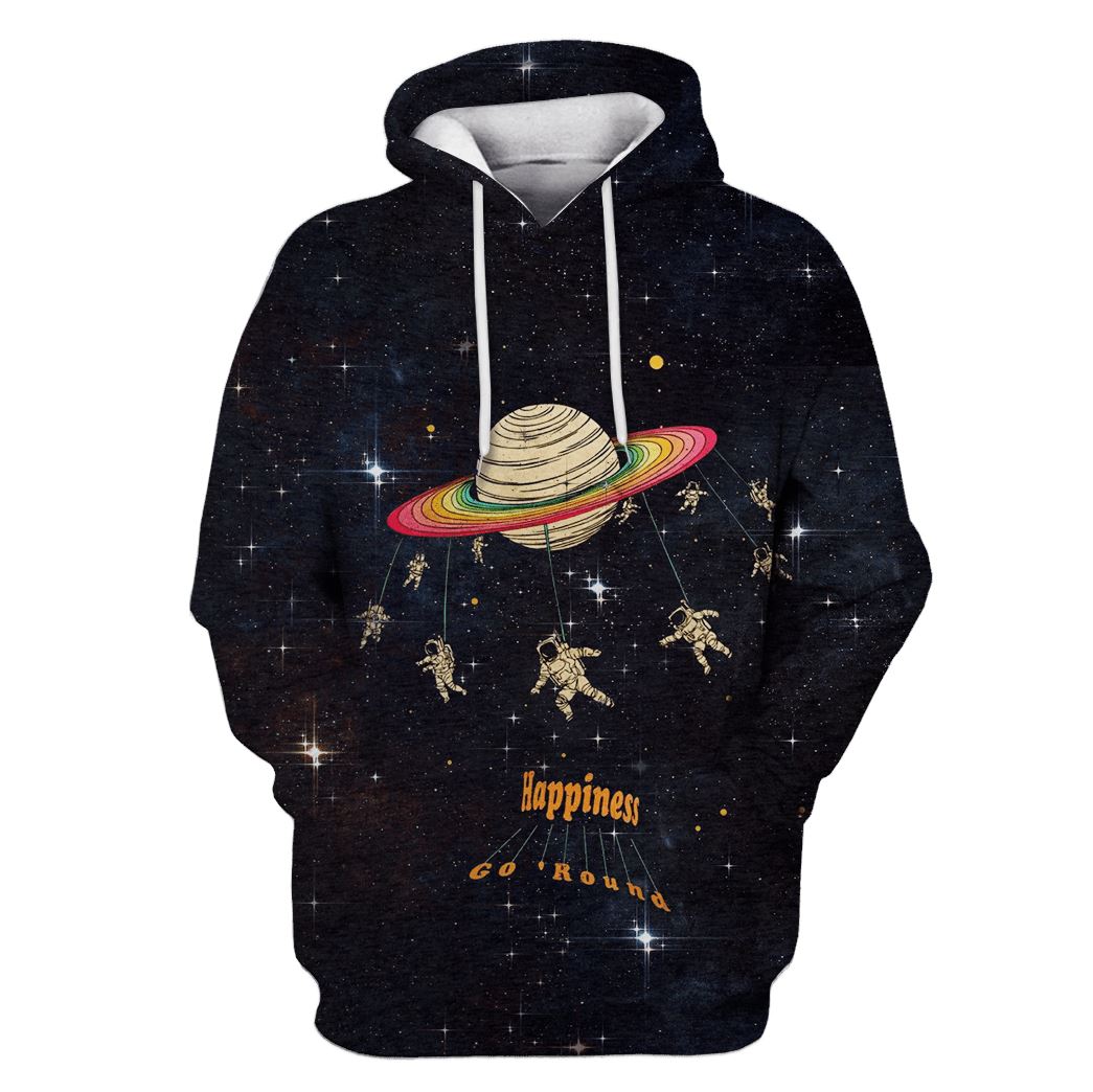 Astronaut Happiness Go Around Outerspace Custom T-shirt - Hoodies Apparel GH110302 3D Custom Fleece Hoodies Hoodie S 