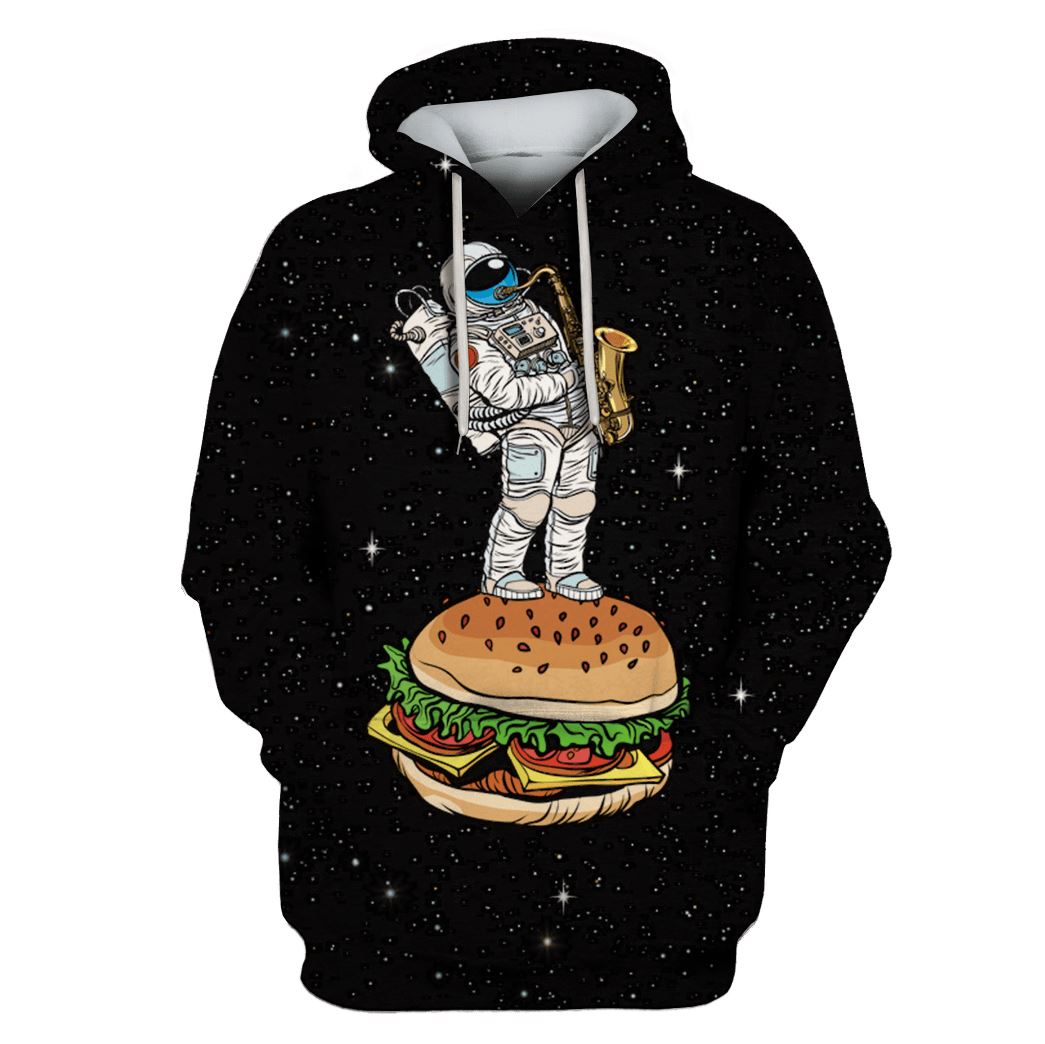 Astronaut in the space with Hamburger Custom T-shirt - Hoodies Apparel HD-GH110472 3D Custom Fleece Hoodies Hoodie S 