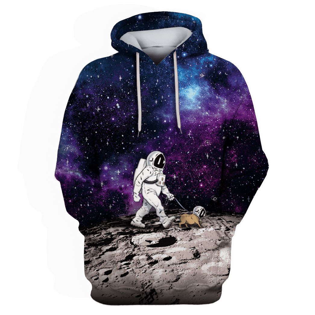 Astronaut is walking with his dog Custom T-shirt - Hoodies Apparel HD-GH110478 3D Custom Fleece Hoodies Hoodie S 