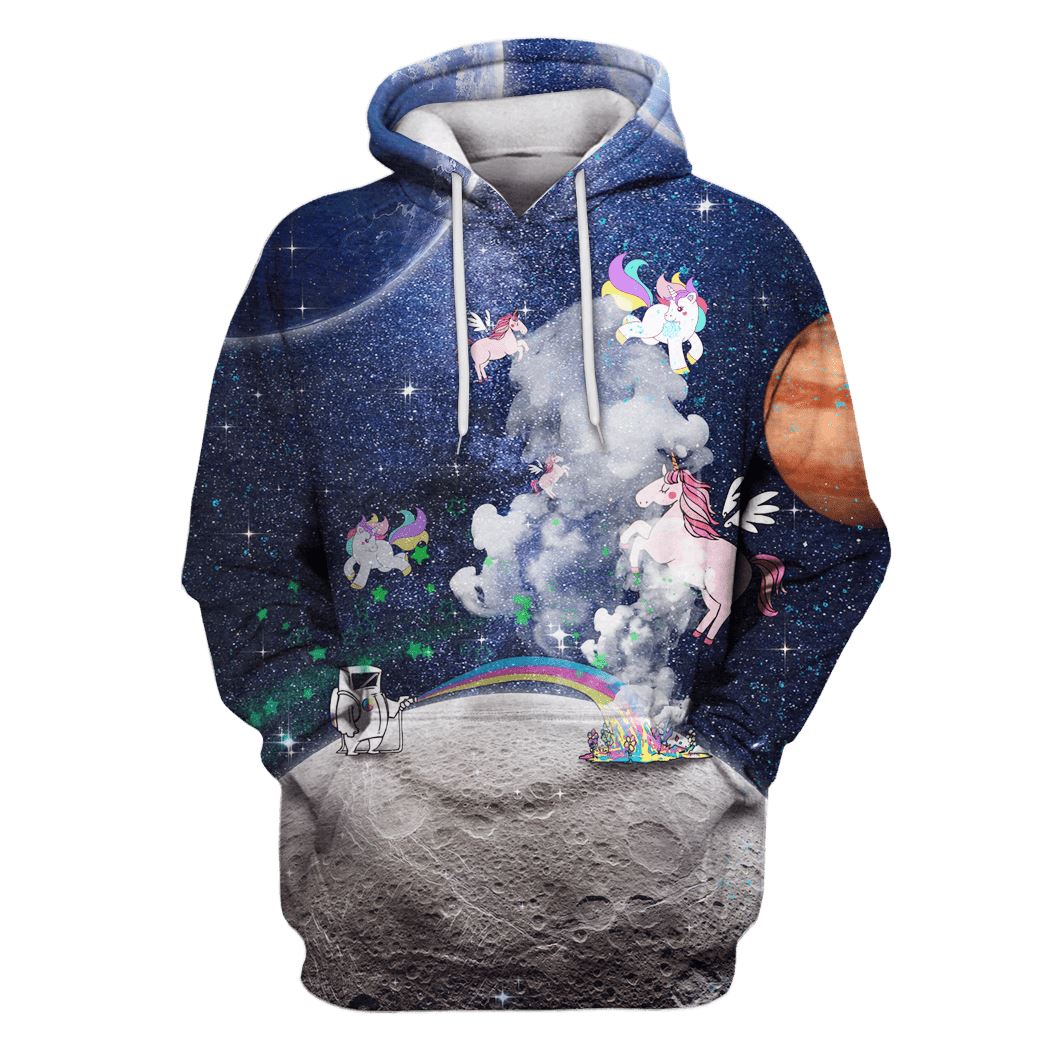 Astronaut Playing With Unicorn OuterSpace Custom T-shirt - Hoodies Apparel GH110285 3D Custom Fleece Hoodies Hoodie S 