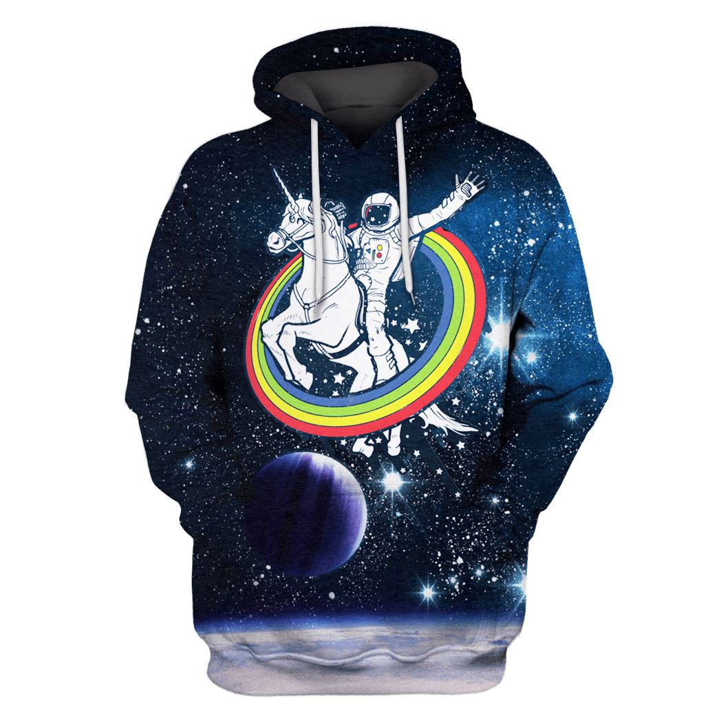 astronaut riding unicorn into space T-Shirts - Zip Hoodies Apparel GH110216 3D Custom Fleece Hoodies Hoodie S 